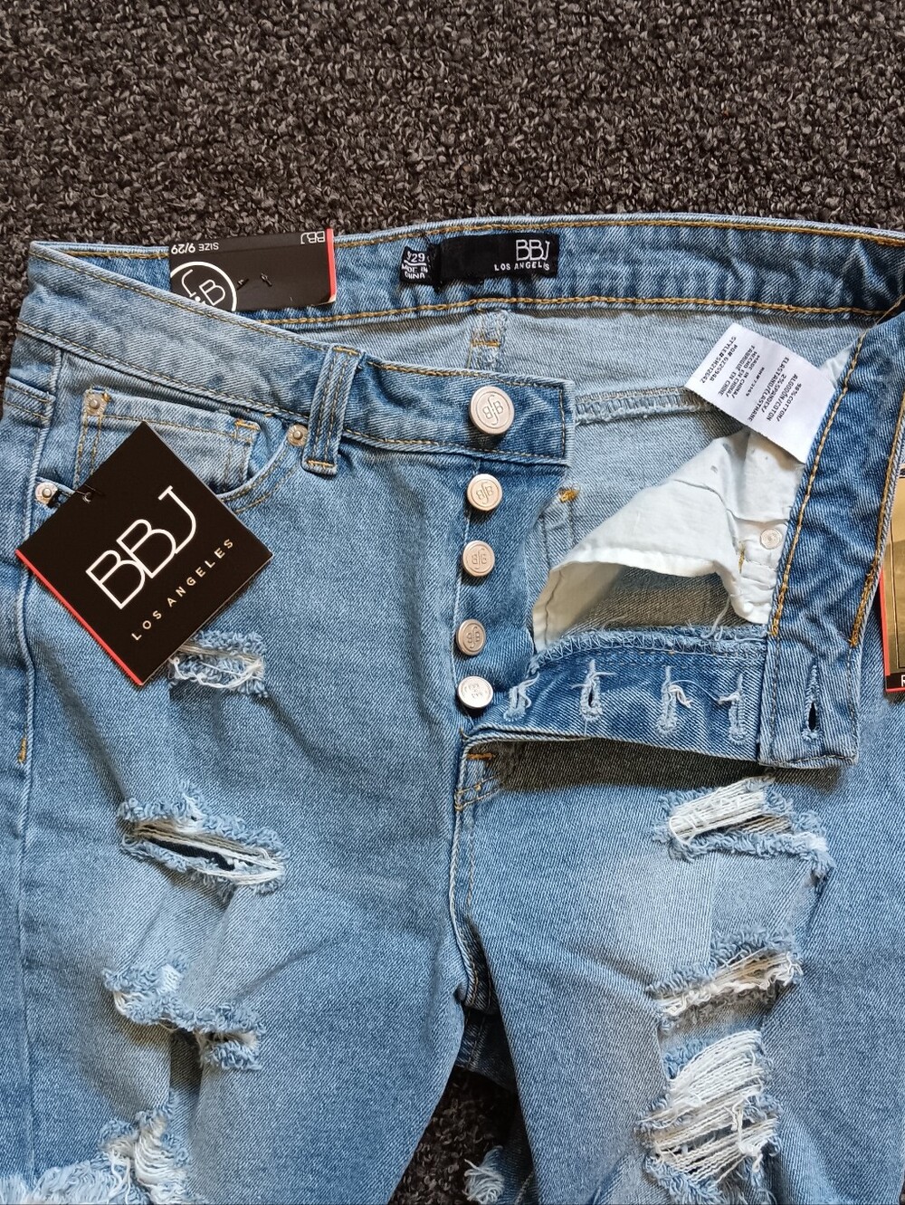 New BBJ Super High Rise Button Fly Distressed Denim Jean Shorts 9/29 Womens - Picture 4 of 10